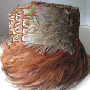 Vintage 1950's Pheasant Feather Hat Felt Lined  OSFM EUC